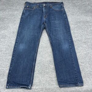 Levi's 505 Jeans 38X30 Blue Denim Dark Straight Leg High Rise Pockets Zip Fly